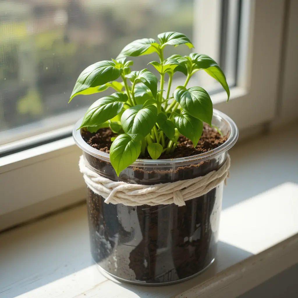 Self-watering pot DIY for indoor plants using recycled containers.